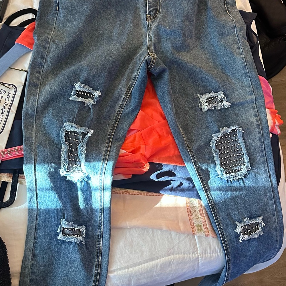 VENUS Blue Skinny Distressed Jeans